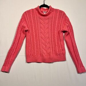 J. Crew Cable‎ Knit Sweater Roll Neck Coral Pink Preppy Classic Women's XS